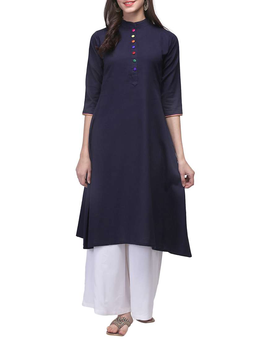 blue cotton a-line kurta
