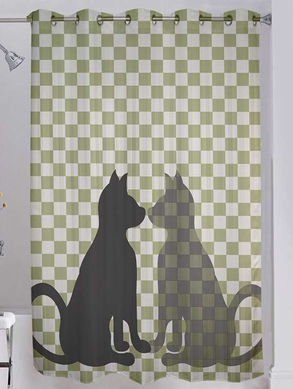 lushomes digitally printed cat shower curtain with 10 eyelets