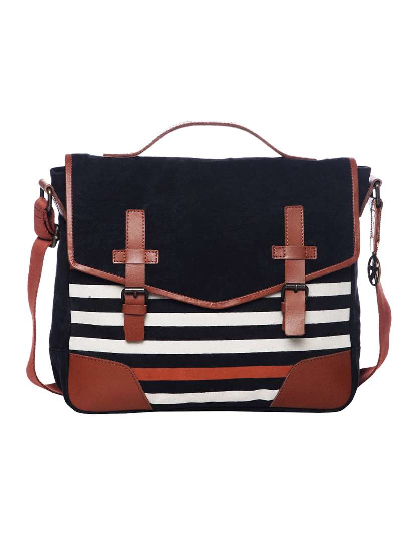 multi canvas striped satchel