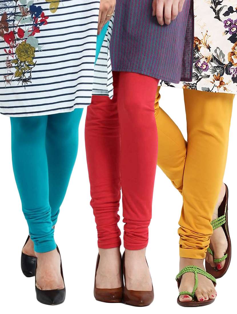 set of 3 multicolored cotton leggings
