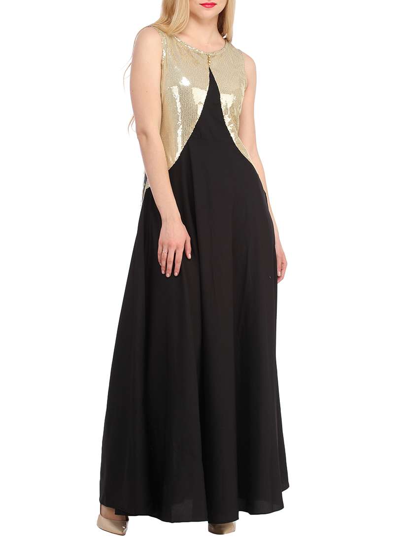 black sequined crepe gown dress