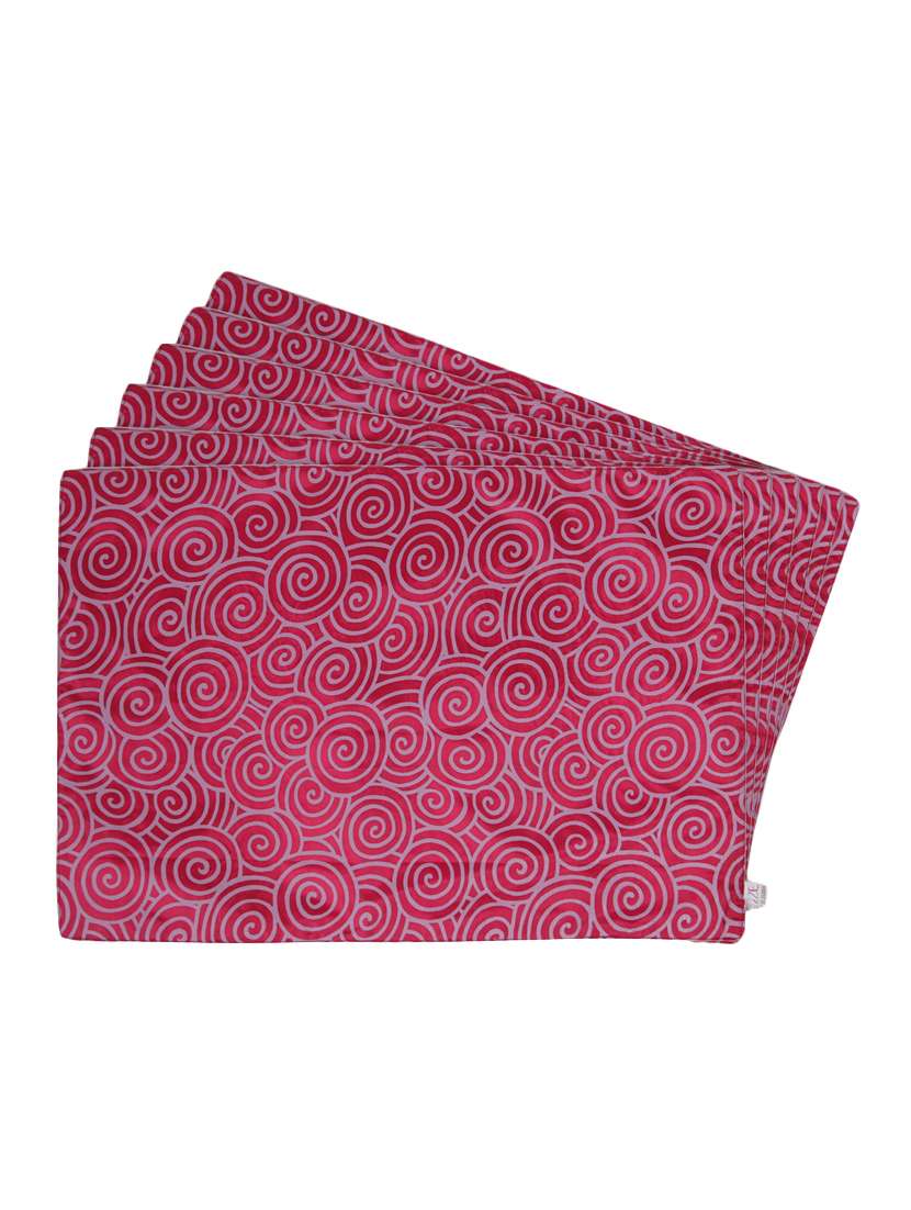 pink printed reversible placemats for dining table - unique designs both sides - set of 6