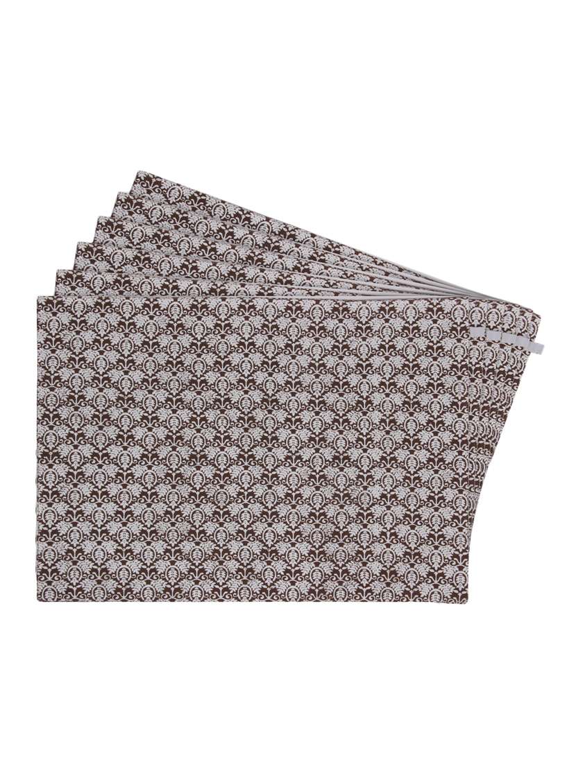 brown printed reversible placemats for dining table - unique designs both sides - set of 6