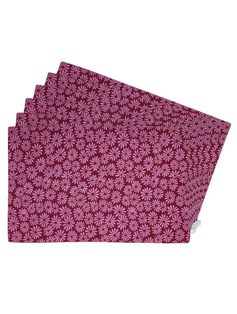 maroon printed reversible placemats for dining table - unique designs both sides - set of 6