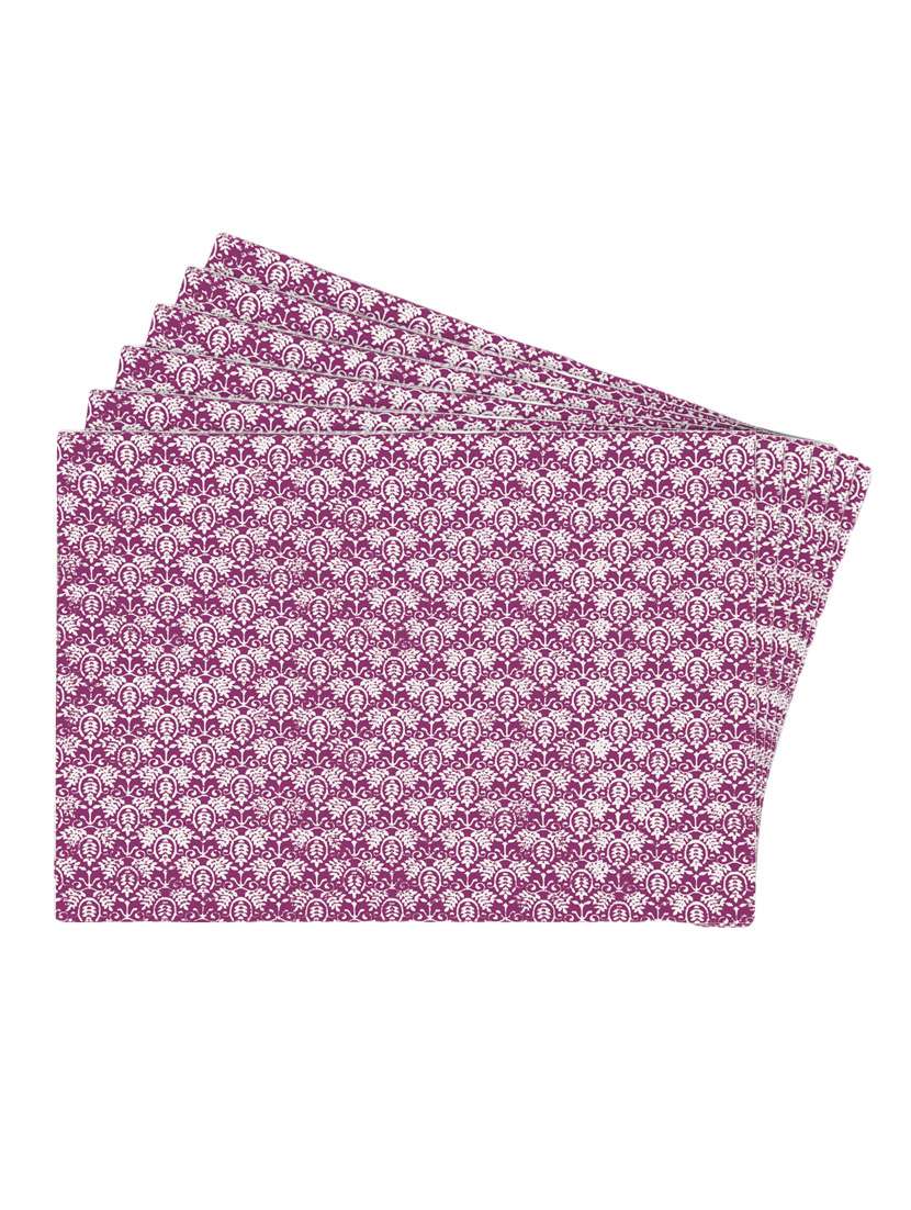 pink printed reversible placemats for dining table - unique designs both sides - set of 6