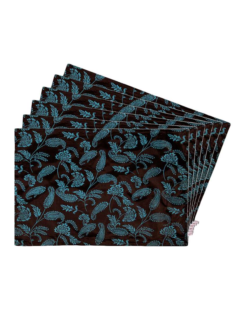 brown printed reversible placemats for dining table - unique designs both sides - set of 6