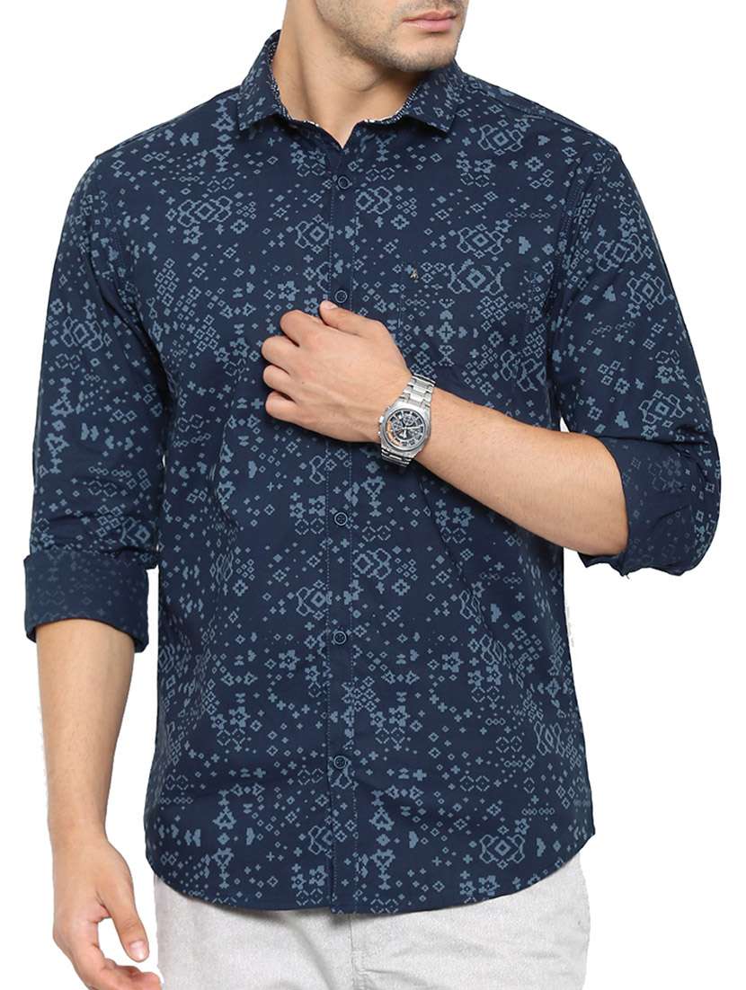 navy blue cotton casual shirt