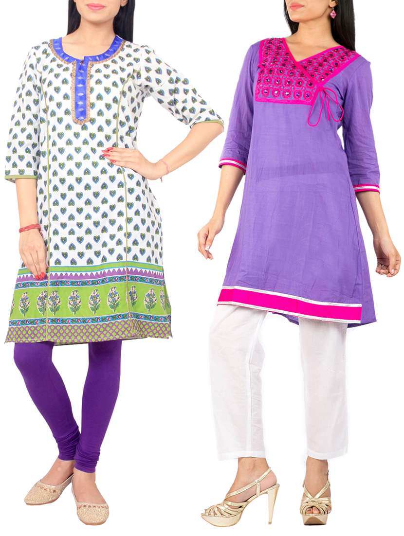 multi colored set of 2 cotton combo kurta