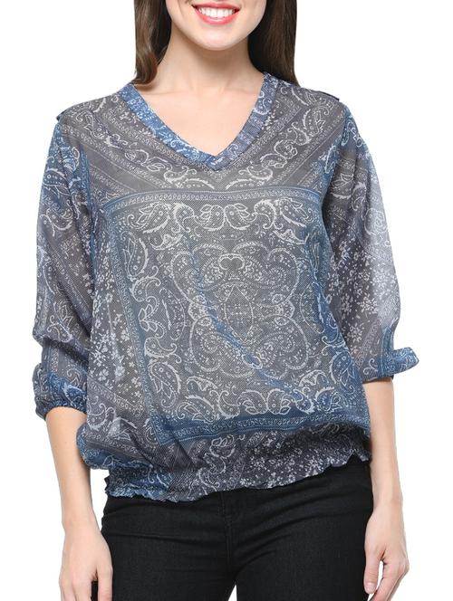 blue printed georgette top - 12593672 -  Standard Image - 0