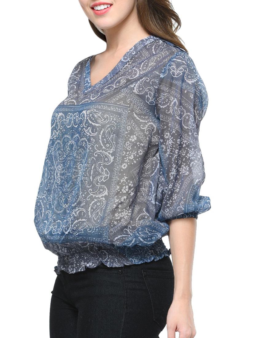 blue printed georgette top - 12593672 -  Standard Image - 1