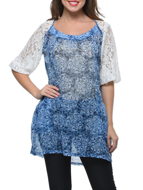 blue printed georgette regular top - 12593679 - Standard Image - 0