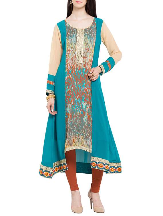 blue & beige georgette flared kurta
