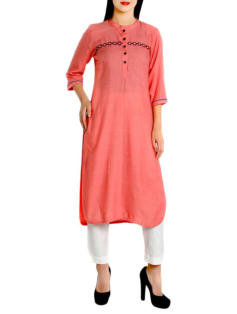peach rayon straight kurta