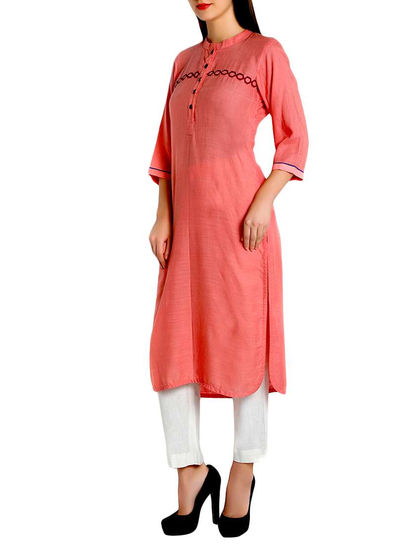 peach rayon straight kurta - 12648378 -  Standard Image - 1