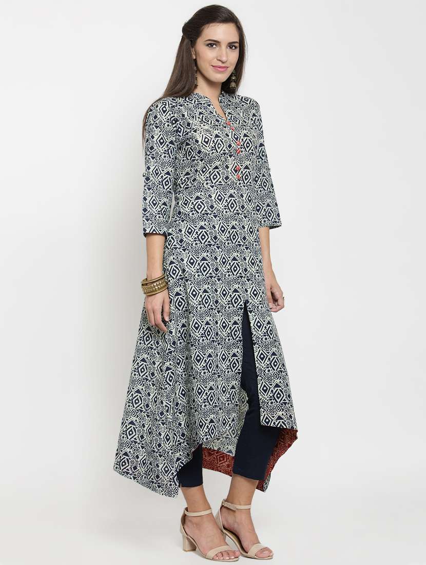 blue cotton asymmetric kurta - 12648382 -  Standard Image - 1