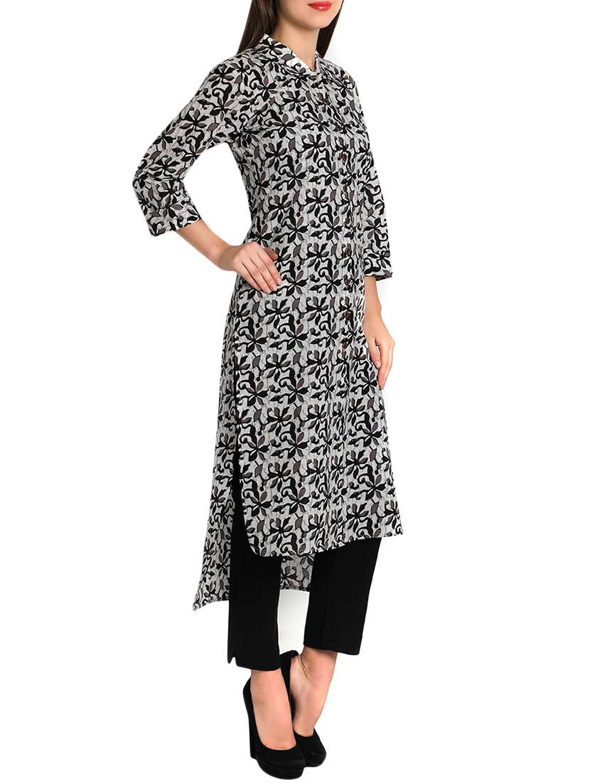 printed high-low kurta - 12648388 -  Standard Image - 1