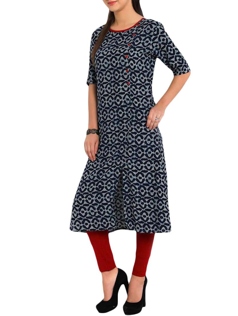 straight indigo kurta - 12648398 -  Standard Image - 1