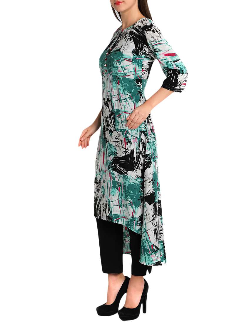 printed high-low kurta - 12648399 -  Standard Image - 1