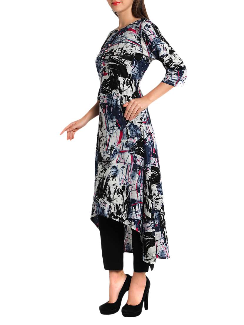 printed high-low kurta - 12648400 -  Standard Image - 1