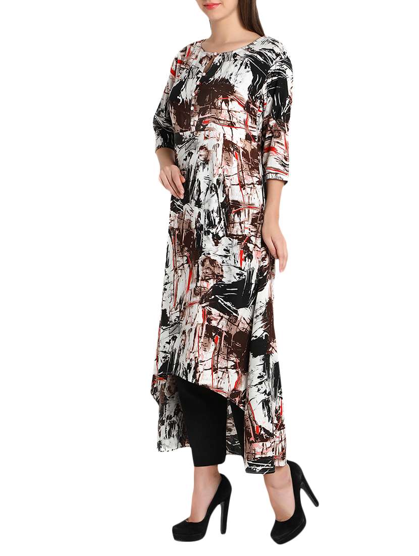 printed high-low kurta - 12648401 -  Standard Image - 1