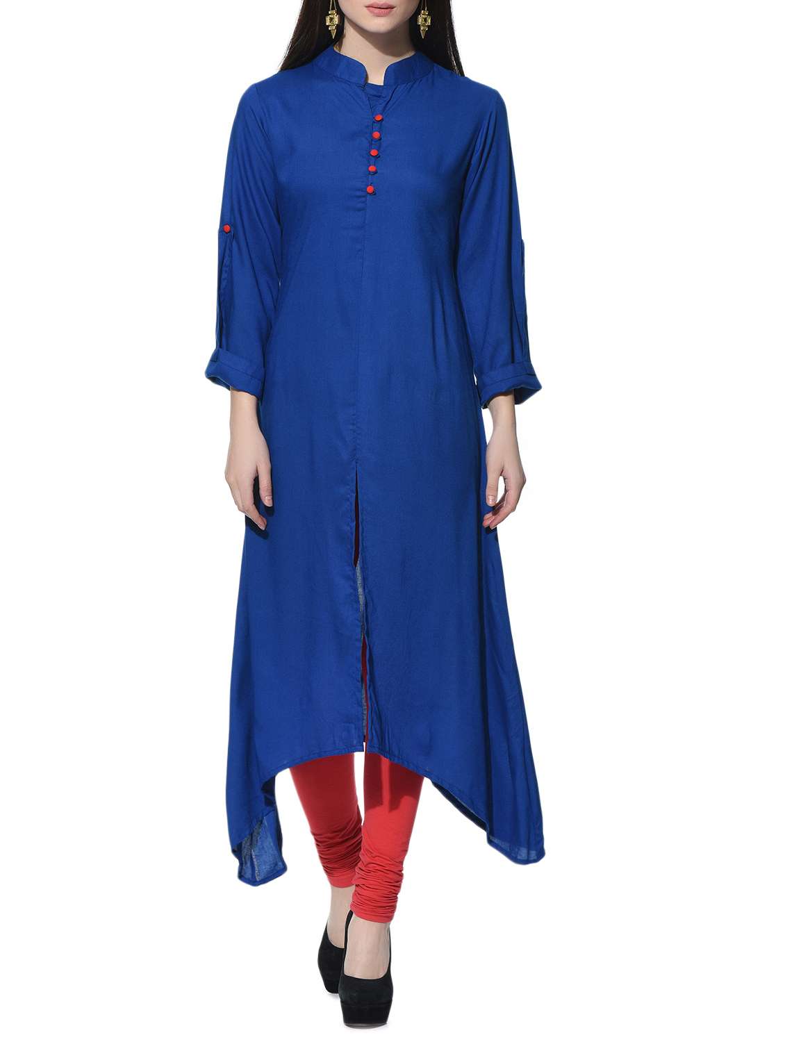 royal blue asymmetric solid  kurta