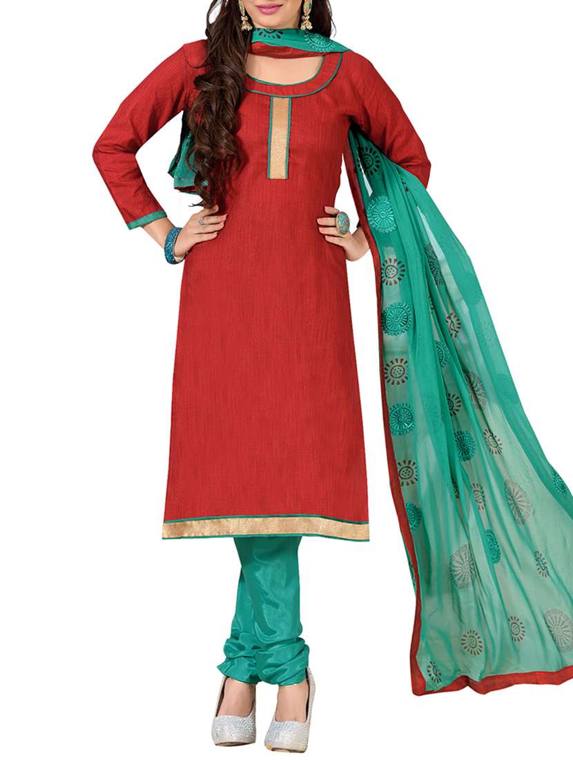 red silk cotton jacquard dress material