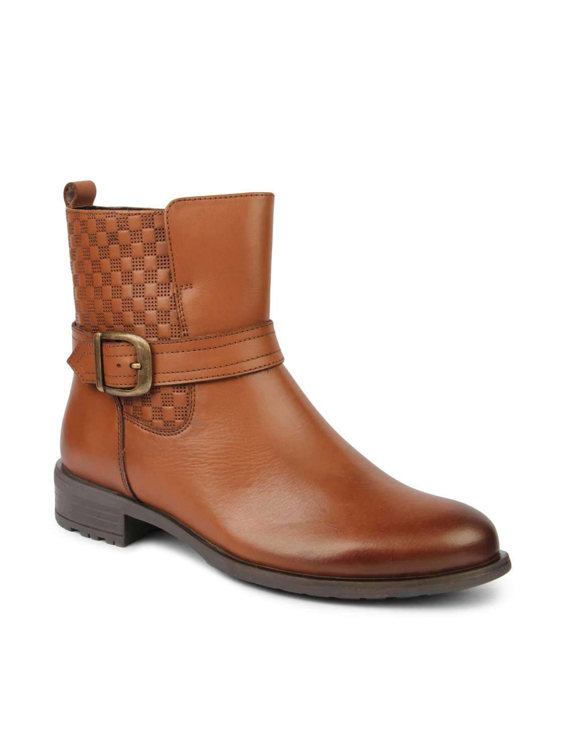 brown textured zippered leatherette boots