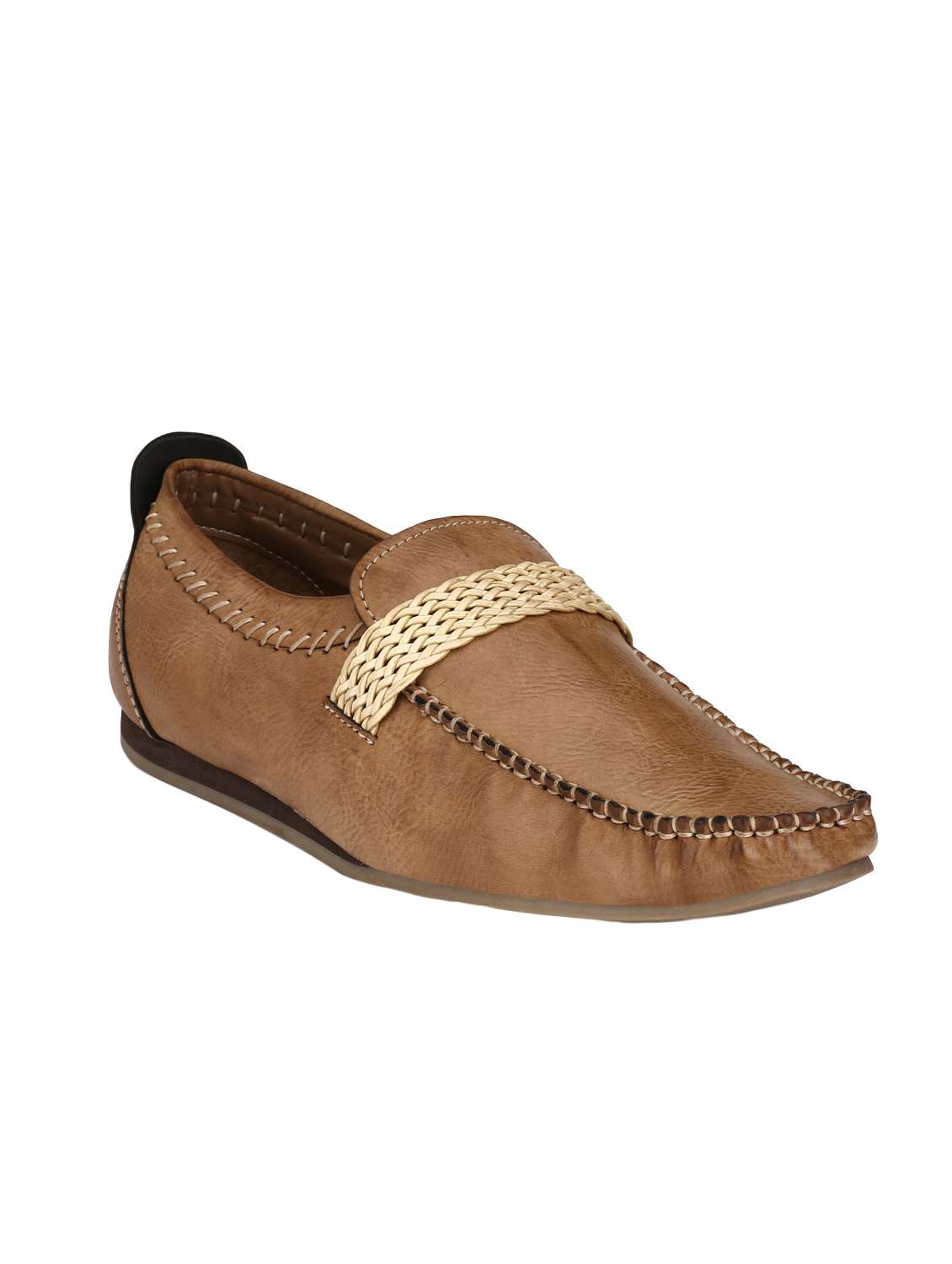 tan synthetic slip on loafers