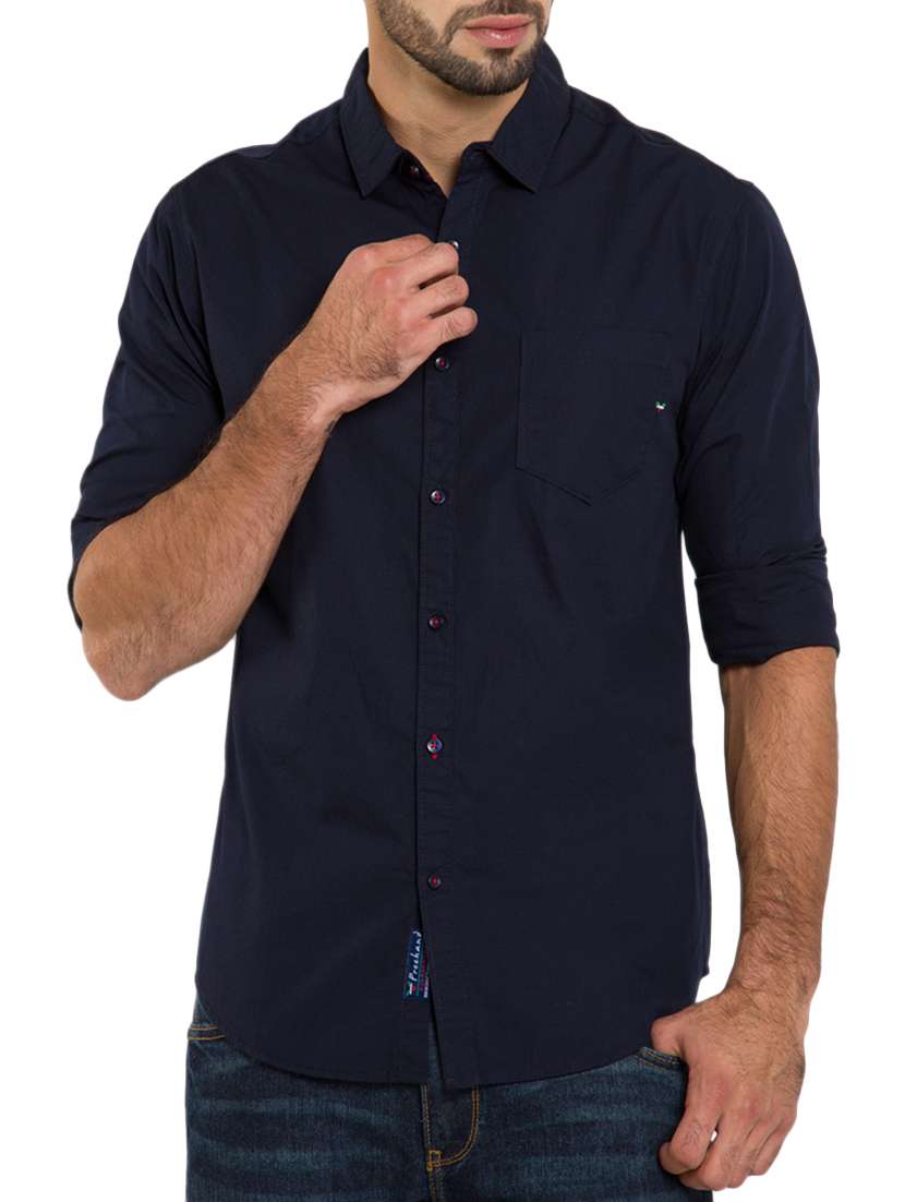navy blue cotton casual shirt