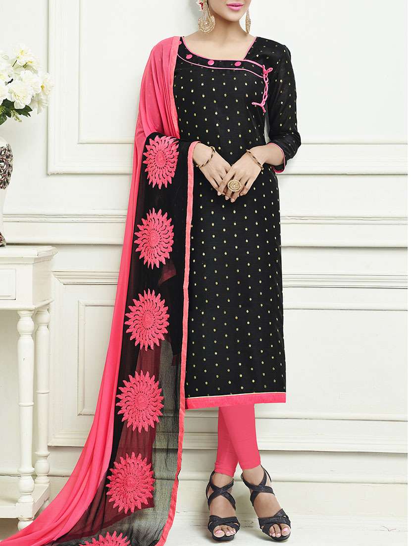 black cotton blend churidaar dress material