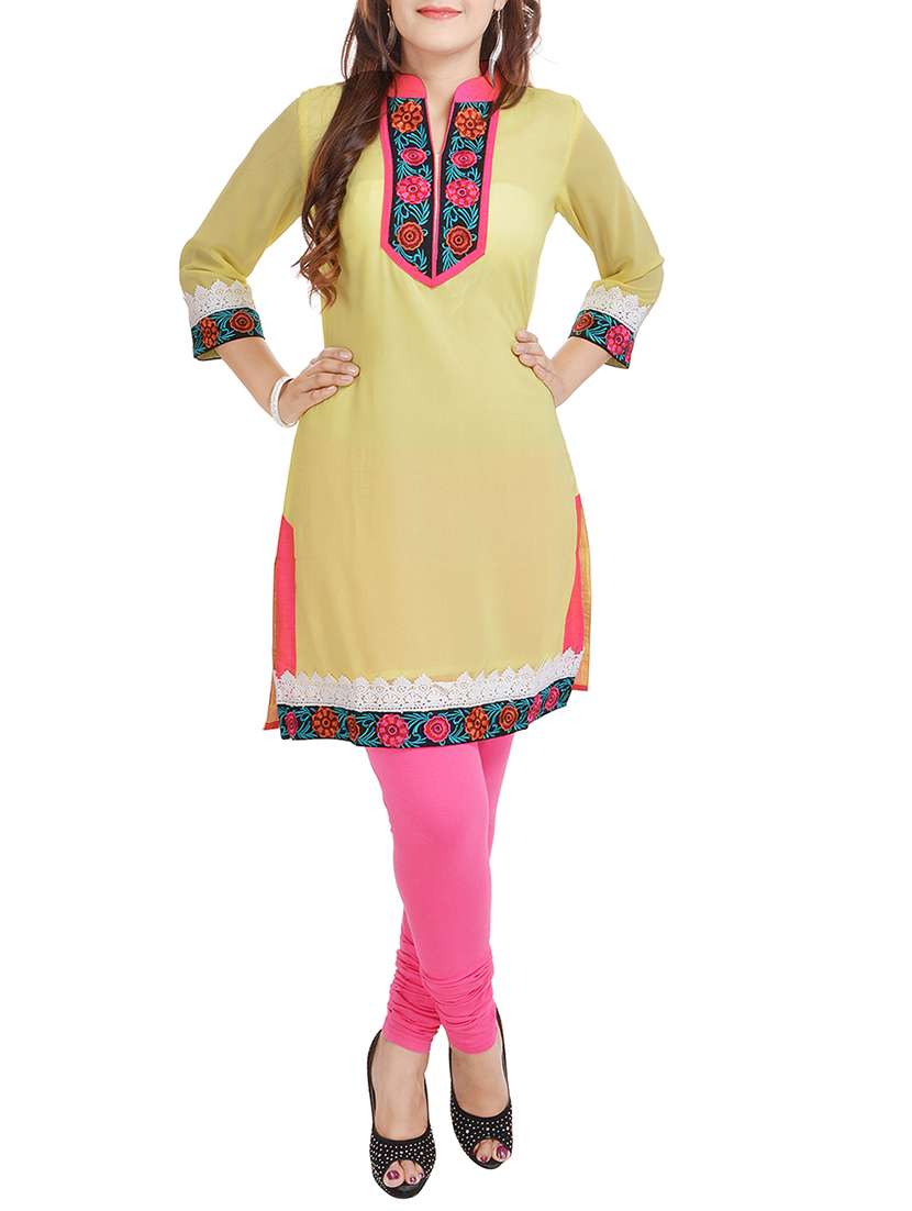 yellow georgette straight kurta