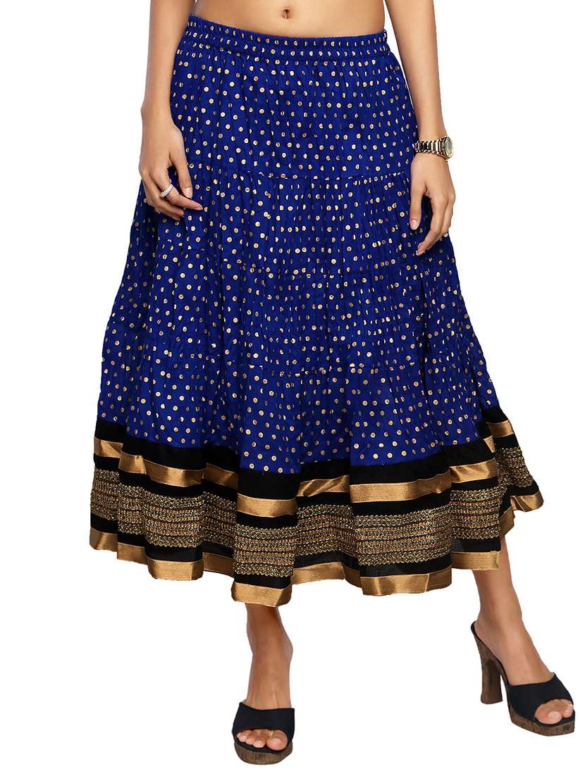 dark blue polka dots cotton skirt