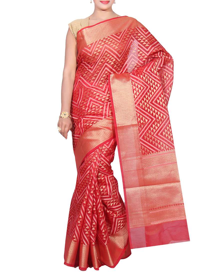 red cotton woven saree with blouse