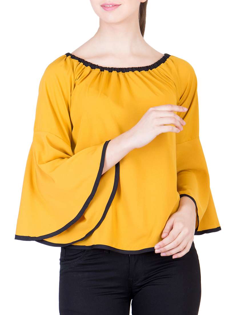 bell sleeve yellow lycra top