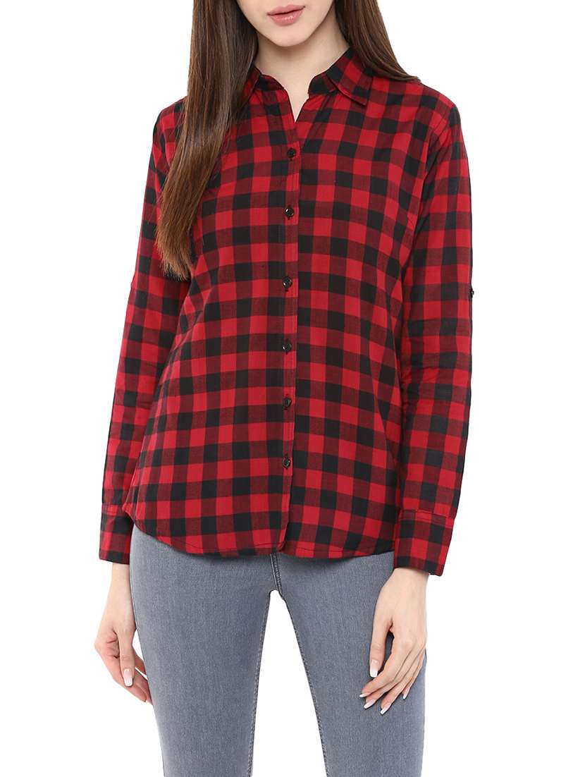 red checkered cotton regular shirt