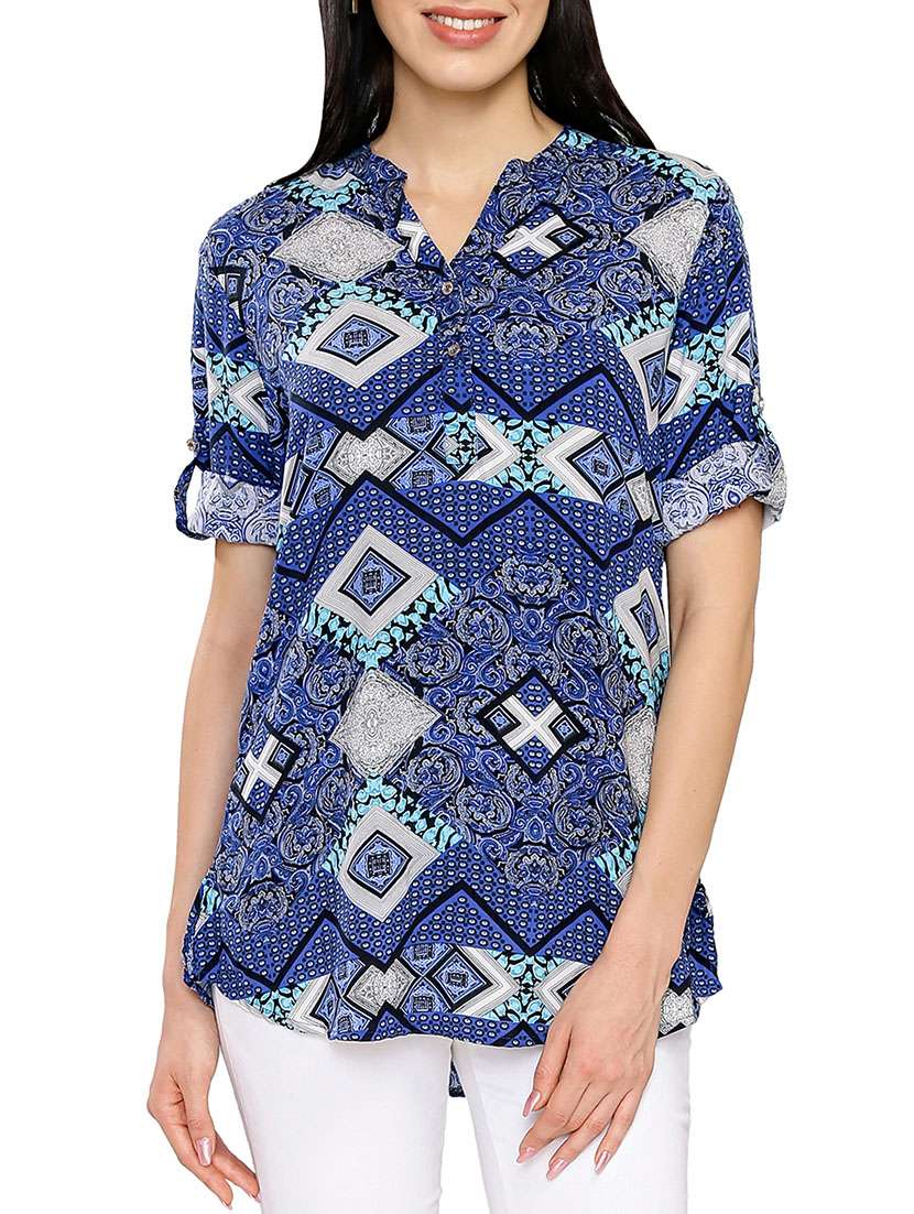 blue cotton blend straight kurti