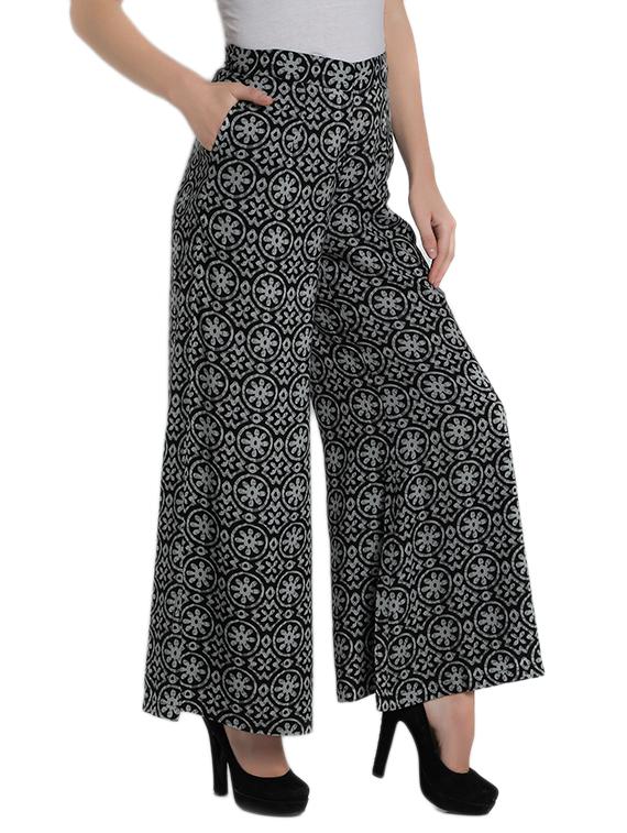 black printed rayon palazzo - 12773762 - Standard Image - 1