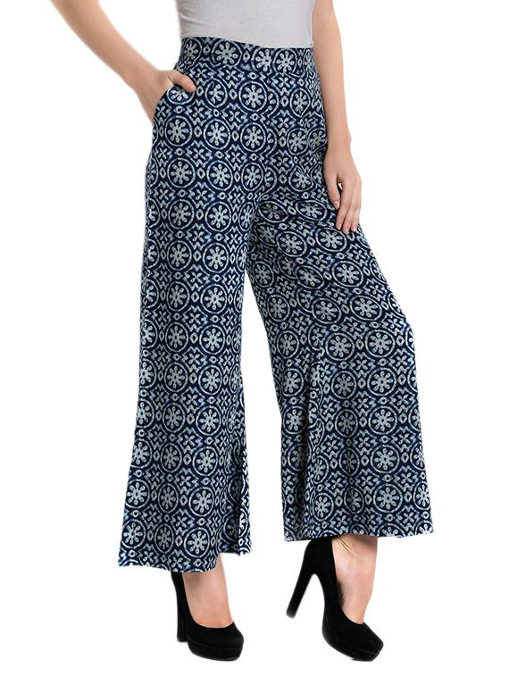 navy blue printed rayon palazzo - 12773763 -  Standard Image - 1