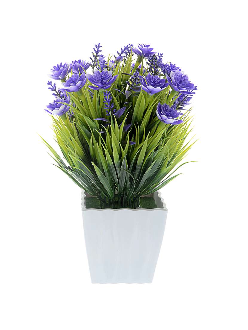 the ethnic wears handcrafted blue artificial flowers with ceramic vase