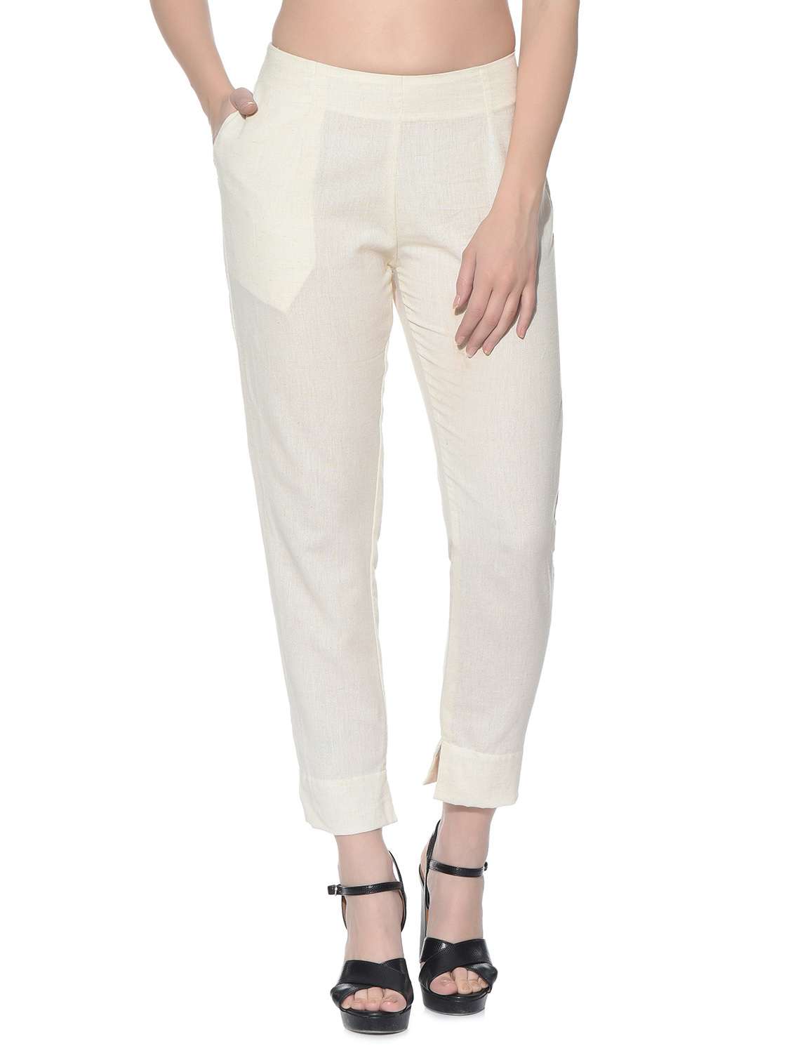 women solid pleated cigarette pants