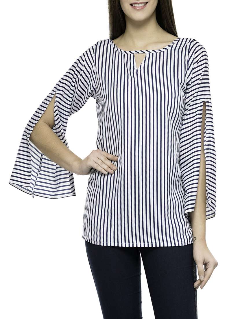 women's a line key hole neck top