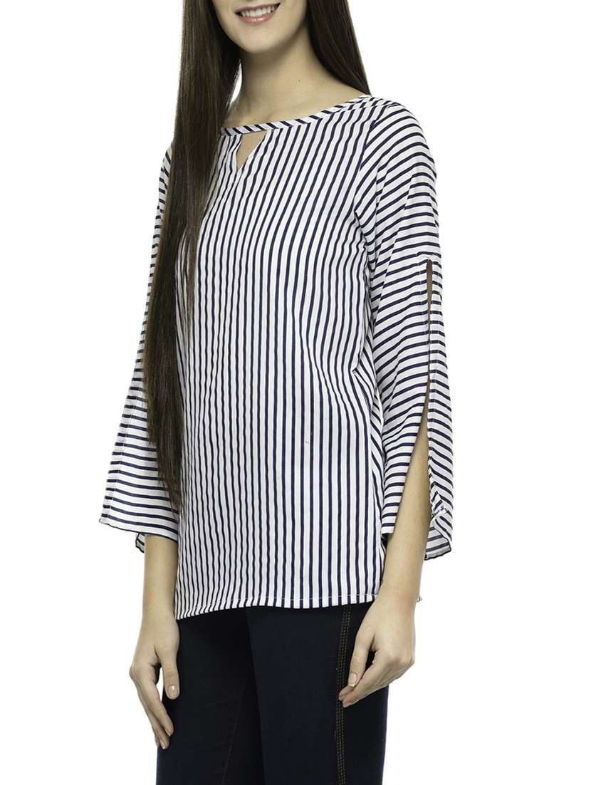 women's a line key hole neck top - 12782387 -  Standard Image - 1