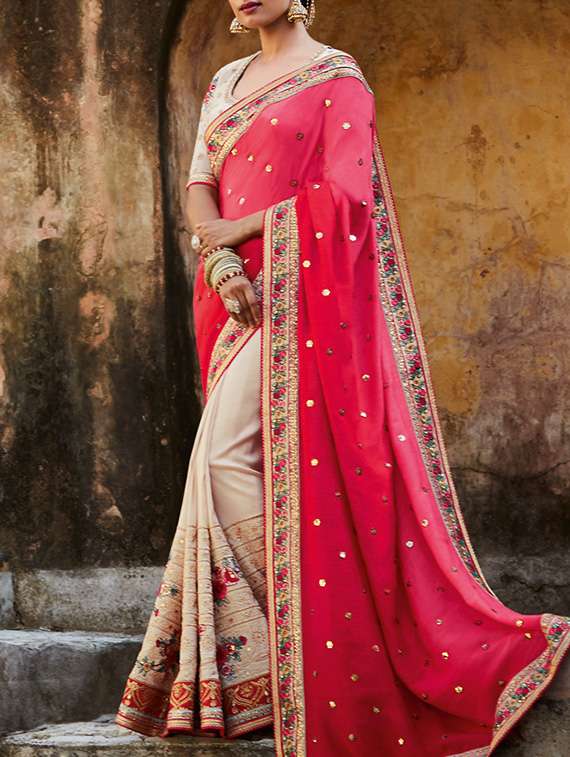 red silk half and half saree with blouse
