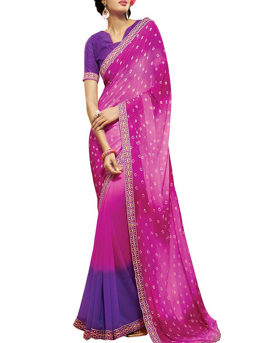 purple chiffon printed saree with blouse