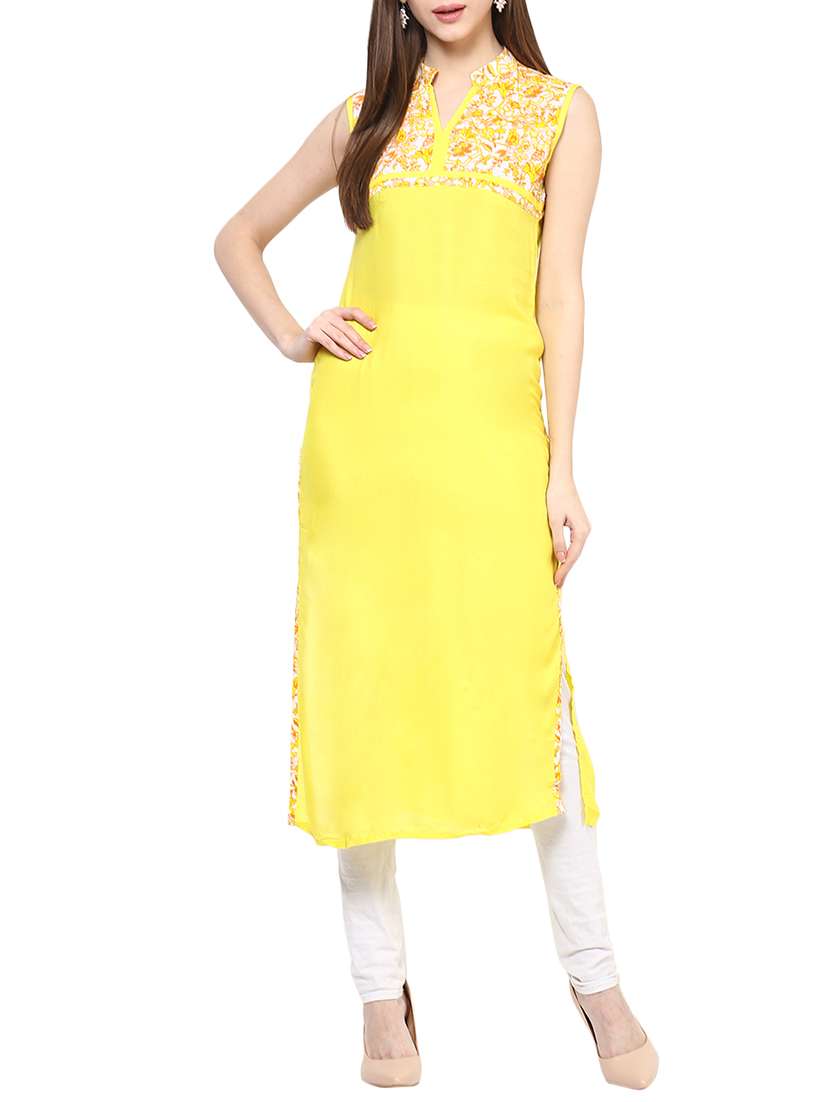yellow cotton long kurta