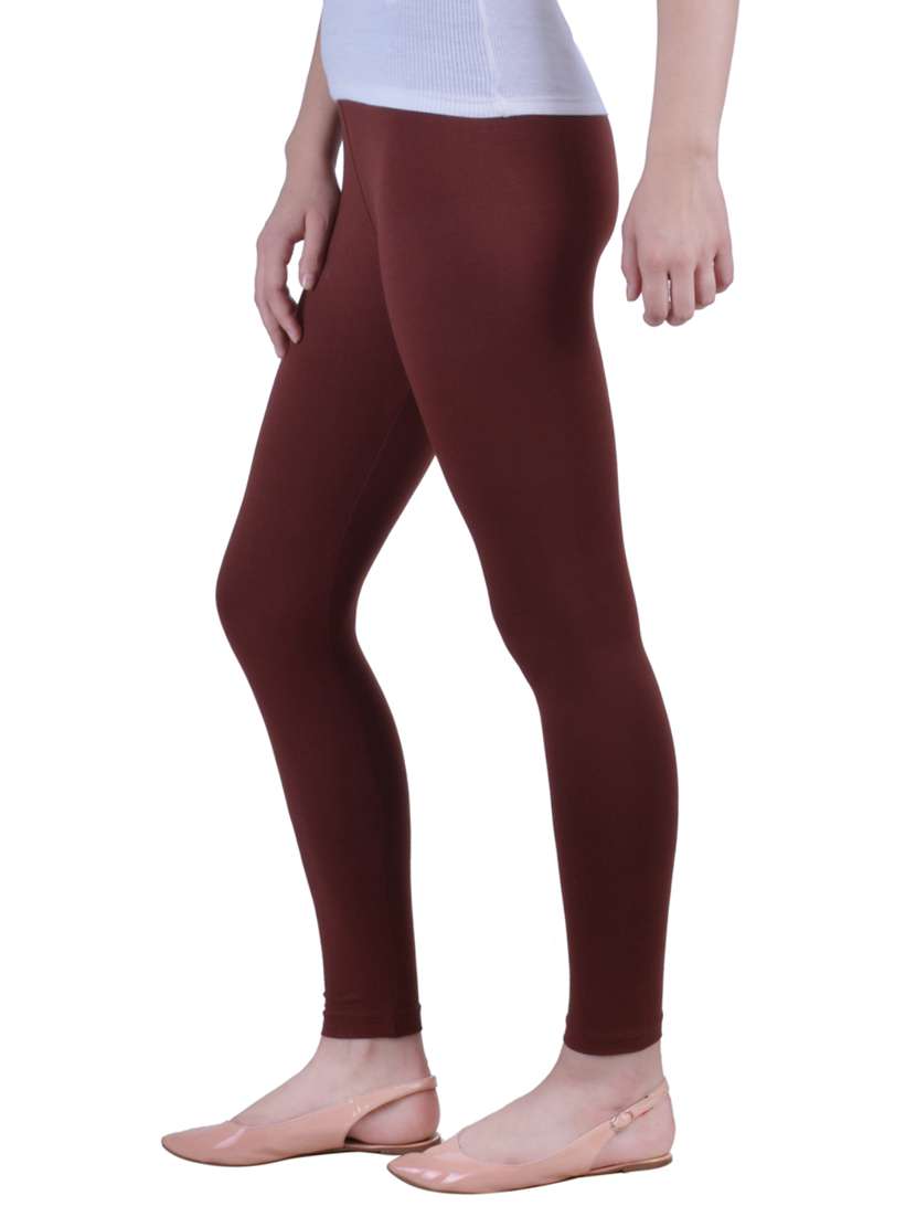 brown cotton lycra ankle length legging - 12786070 -  Standard Image - 1