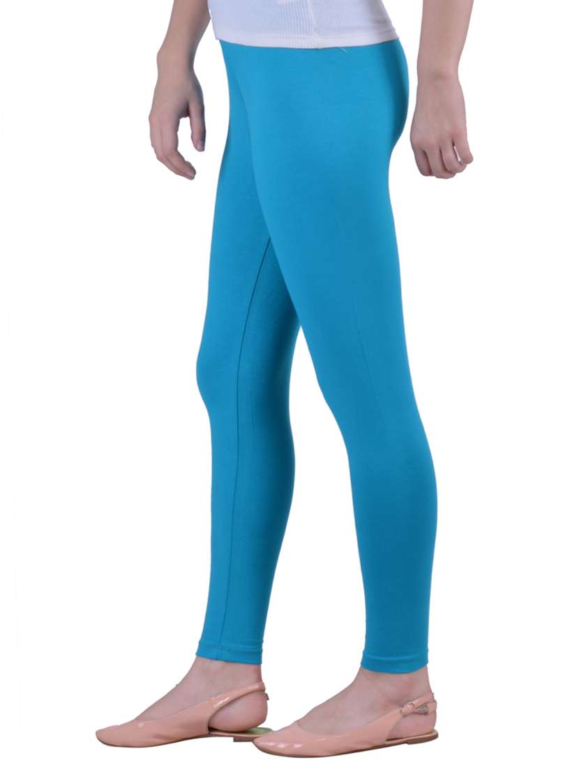 blue cotton lycra ankle length legging - 12786078 - Standard Image - 1
