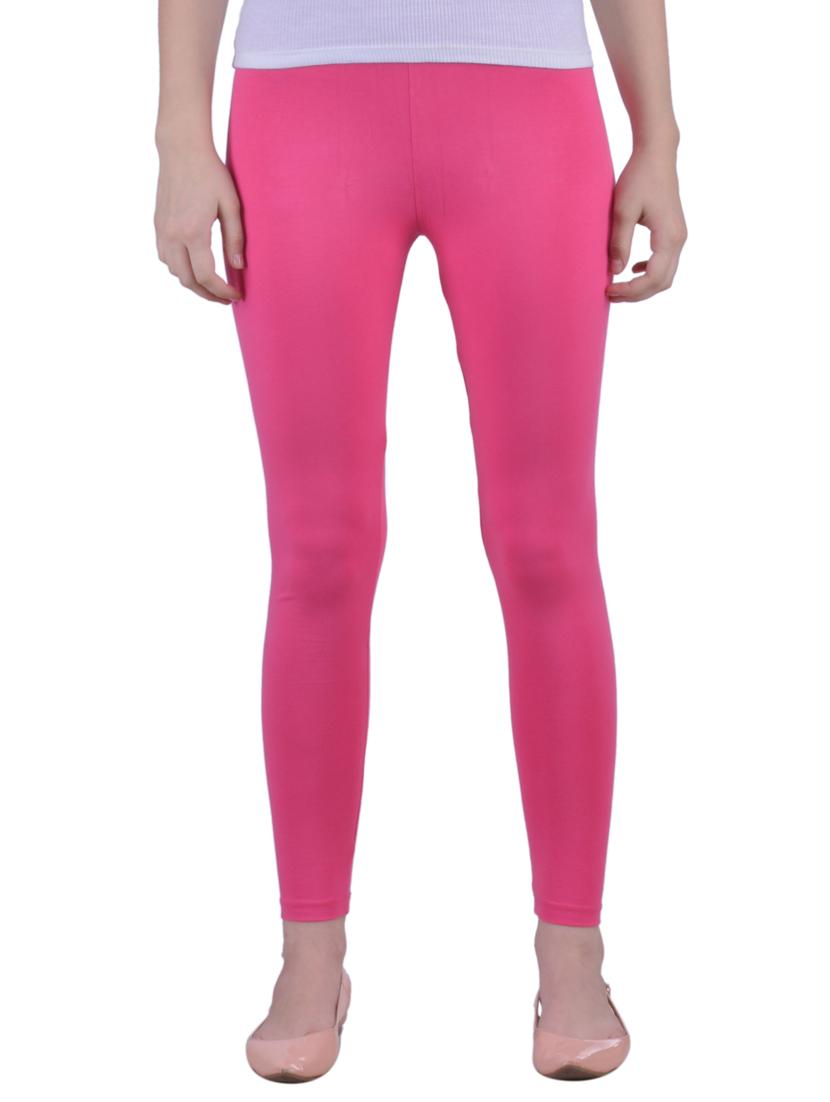 pink cotton lycra ankle length legging - 12786079 -  Zoom Image - 0