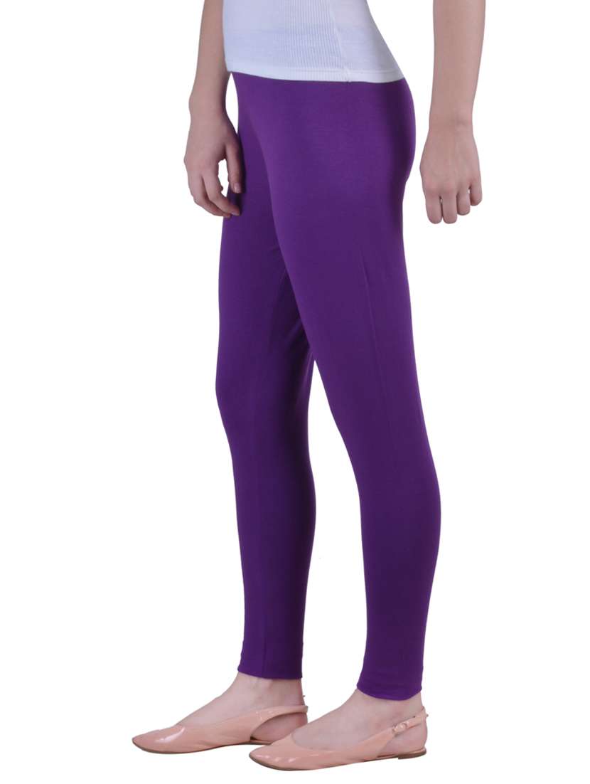 purple cotton lycra ankle length legging - 12786084 -  Standard Image - 1