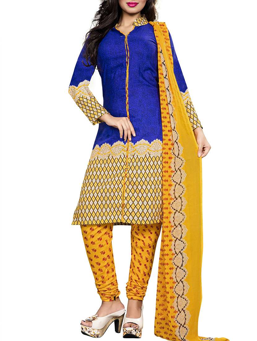 blue cotton straight dress material